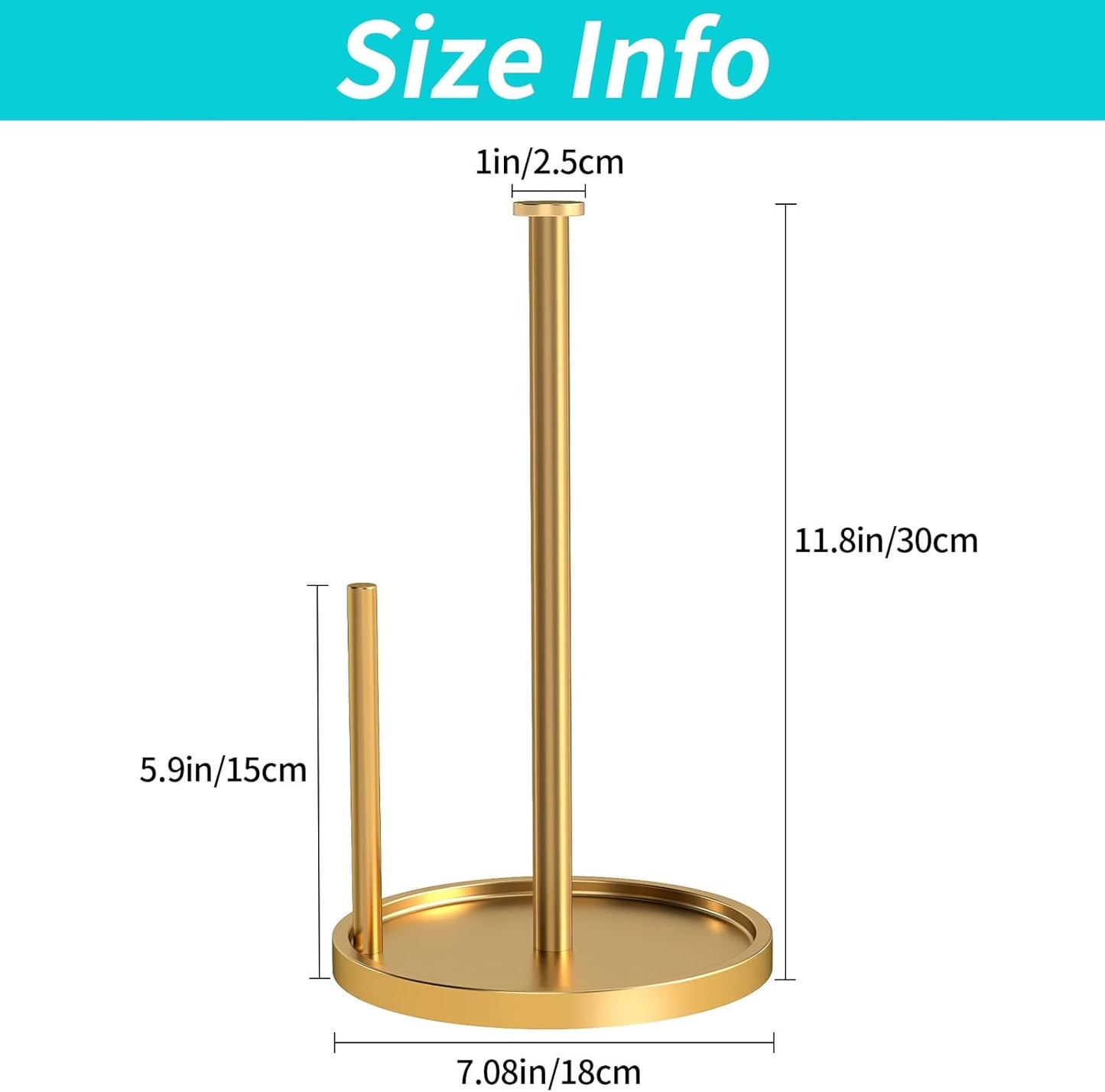 Paper Towel Holder Countertop, Standing Paper Roll Holder with Anti Slip Weighted Base, Stainless Steel Freestanding Paper Towel Holder for Kitchen, Gold