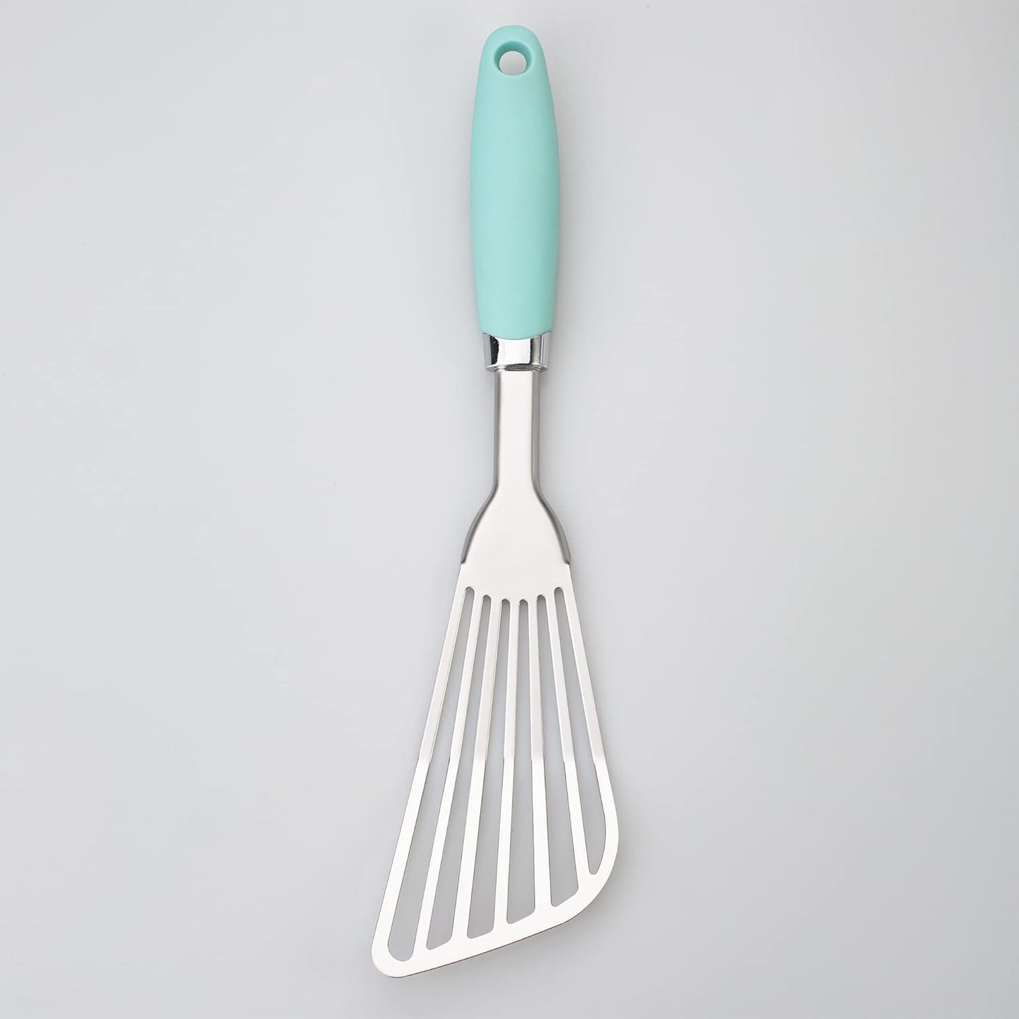 304 Stainless Steel Fish Spatula, Non-Slip Ergonomic Handle Slotted Spatula, Aqua Sky
