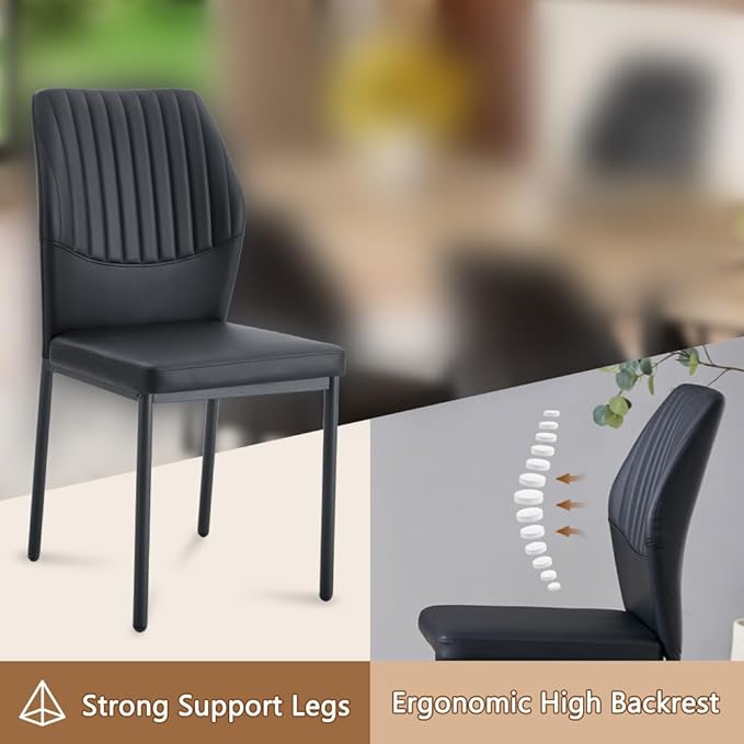 86.6" Dining Table Set for 6, Modern 7 Piece Wood Kitchen Table and Chairs Set, Rectangle Dining Room Table with 6 PU Leather Upholstered Chairs, Ideal for Apartment, Kitchen, Dining Room