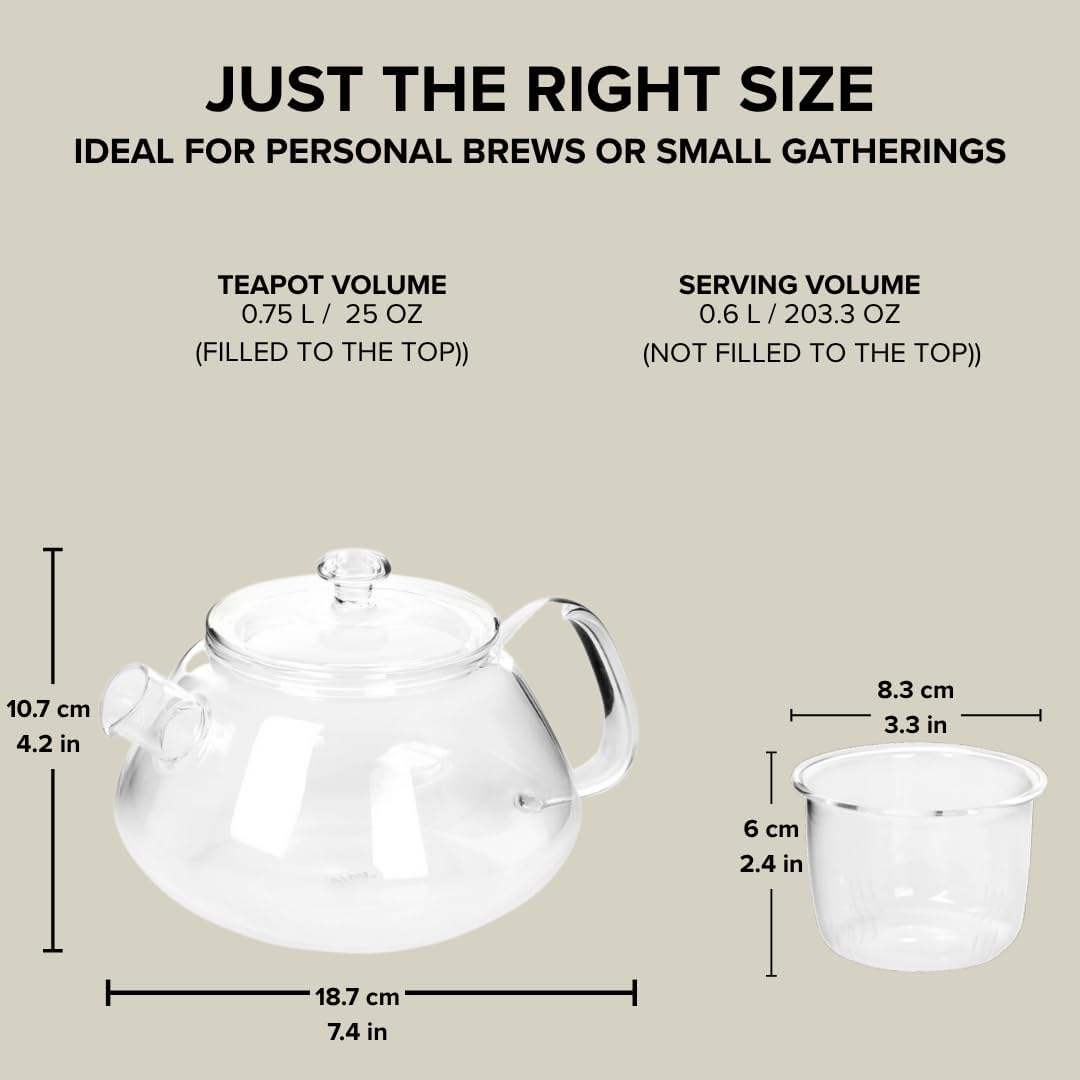 Viva Nicola All Borosilicate Glass Teapot with Tea Included, Lid, with Removable Infuser for Loose Leaf Tea - No Metal Or Plastic for The Perfect Brew, 25oz Tea Maker, Stove Top Safe, No Drip Spout