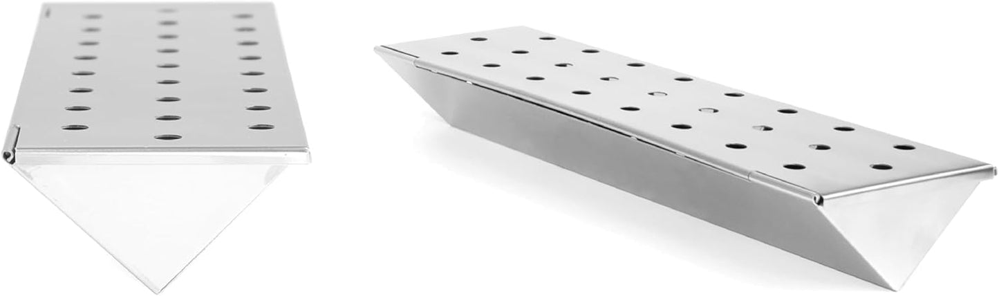 Charcoal Companion V-Shaped Heavy Duty Stainless Steel Smoker Box for Gas & Charcoal Grills - Nonstick BBQ Smoker Box with Lid for Wood Chips, Pellets, Chunks - Ideal for Smoking Meat & Fish (Silver)