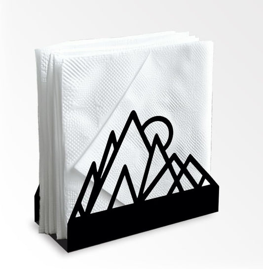 Geometric Mountains Decorative Black Metal Napkin Holder for Table, 4.9" x 4.9" x 1.9" Standing Napkin Holder for Home Kitchen Restaurant Picnic Party Coffee Bar Dining Room