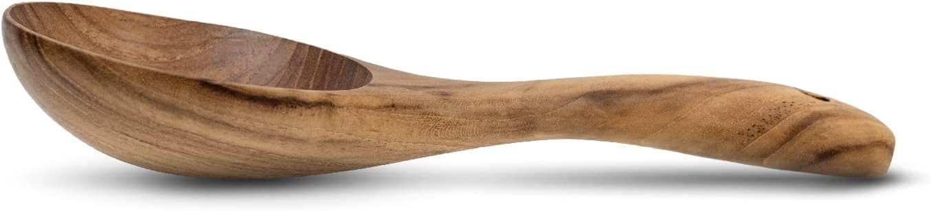 FAAY Short Handle Ladle, Eco Friendly Wooden Kitchen Tool, Hand Carved Unique Grain Server Gravy Ladle