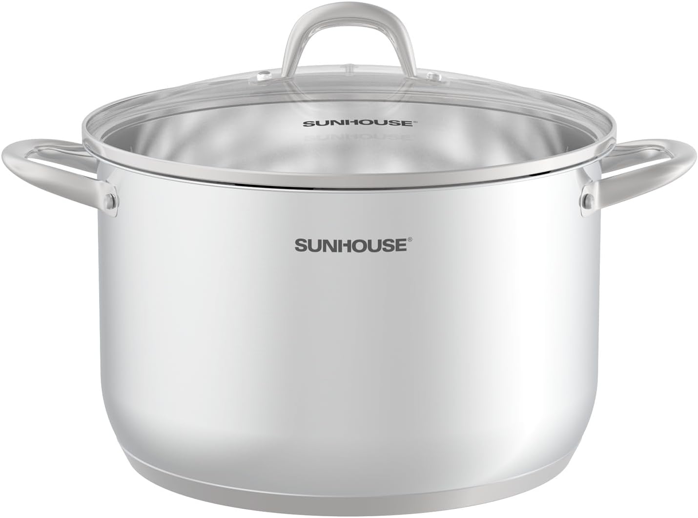 SUNHOUSE 13-Quart Stainless Steel Stockpot w/Tempered Glass Lid - Heavy-Duty, Food-Grade Cookware for Simmering, Boiling, and Induction Cooking - Exceptional Heat Distribution
