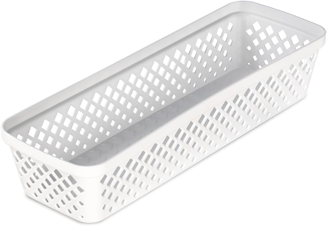 Glad Plastic Storage Basket Set - Multipurpose Drawer Trays, Kitchen Pantry Containers, and Bathroom Bins - 6 Pack Narrow Organizers, White