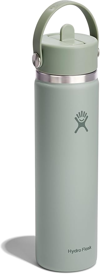 Hydro Flask Water Bottle - Insulated Stainless Steel - Wide Mouth Flex Straw Lid, Non Spill, Leakproof and Refillable in 24 Oz Tonal Agave