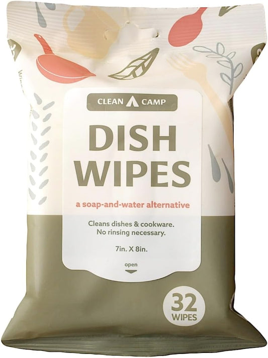 Dish Wipes | 100% Biodegradable Pre-Moistened Food-Safe Camp Kitchen Wipes | A Soap-and-Water Alternative