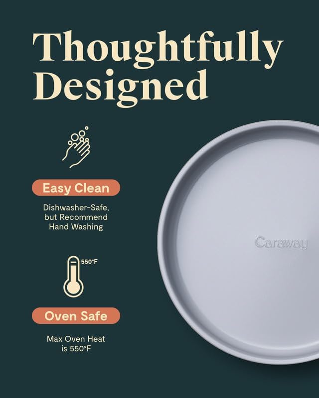 Caraway Non-Stick Ceramic 9” Circle Pan - Naturally Slick Ceramic Coating - Non-Toxic, PTFE & PFOA Free - Perfect for Birthday Cakes, Tartes, & More - Perracotta