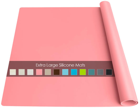 Extra Large Silicone Table Mat, Silicone Mat for Crafts Kids Dinner Placemat Desk Countertop Protector Heat Resistant Baking Mat Reusable Dough Rolling Pad Fondant Mat, Pink (23.62x15.75 inches)