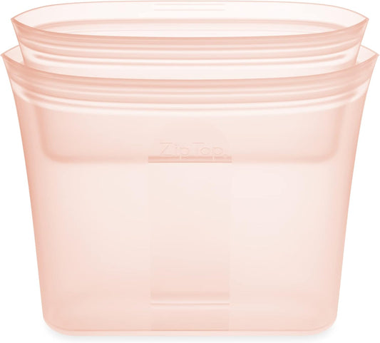Zip Top Reusable Food Storage Bags | 2 Bag Set [Peach] | Silicone Meal Prep Container | Microwave, Dishwasher and Freezer Safe | Made in the USA