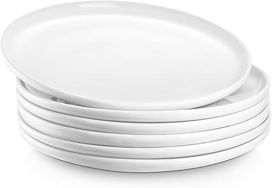 Jassceram 8.5 Inch Small Dinner Plates Set of 6, Ceramic Plates for Salad, Snack, Dessert and Appetizer - Microwave, Oven and Dishwasher Safe, Scratch Resistant and Lead-free, White