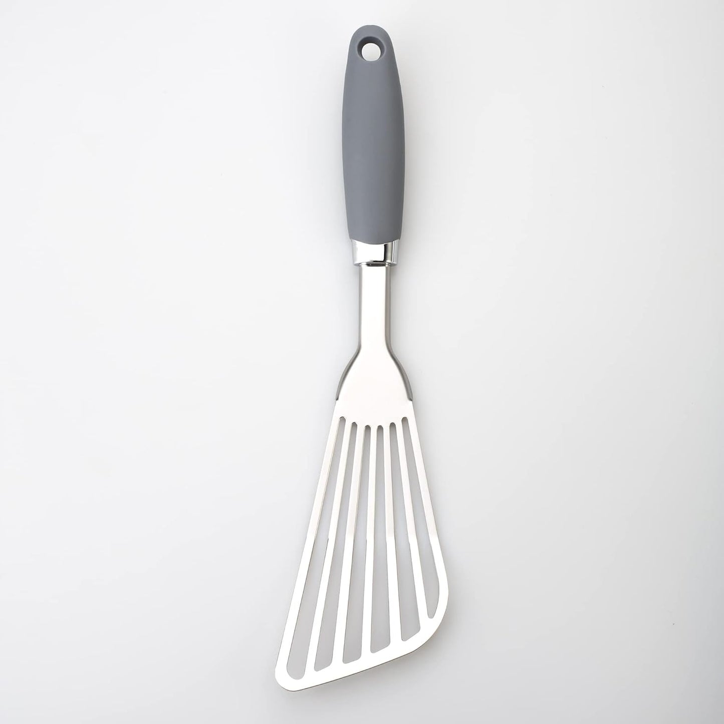 304 Stainless Steel Fish Spatula, Non-Slip Ergonomic Handle Slotted Spatula, Grey