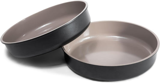 9.5 Inch Round Cake Pan Set of 2,Cast Aluminum Bakeware Ceramic Nonstick Oven and Dishwasher Safe(Black)