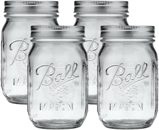 Ball Regular Mouth Glass Mason Jars with Lids and Bands, Used for Canning (Pint, 16 Ounce (Pack of 4))