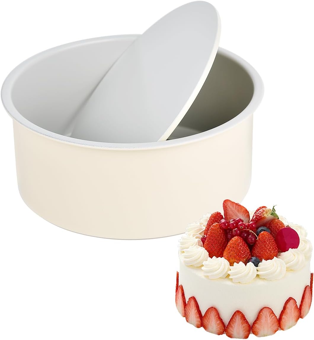 Guowall 6 inch Cake Pan with Removable Bottom Carbon Steel Round Chiffon Cake Tin Round Shaped Nonstick Cheesecake Mould for Baking - Cream Color
