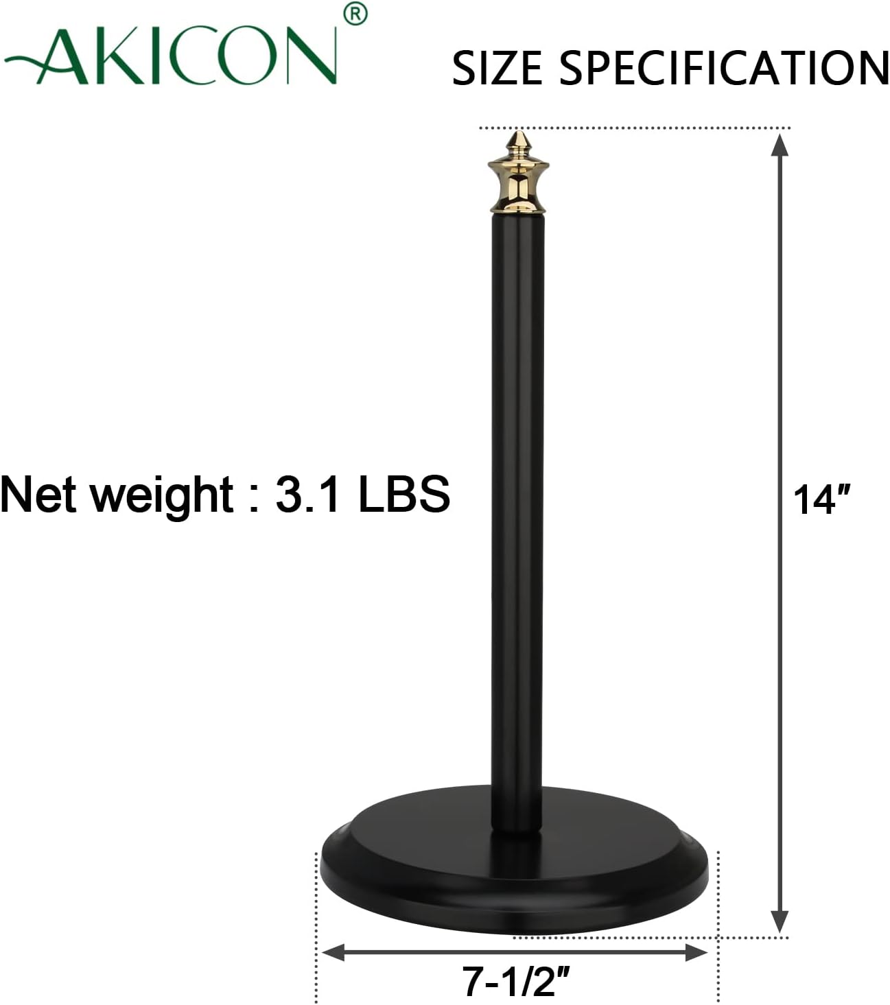 Akicon Paper Towel Holder Stand for Kitchen Countertop & Dining Room Table (Gold, Classical)