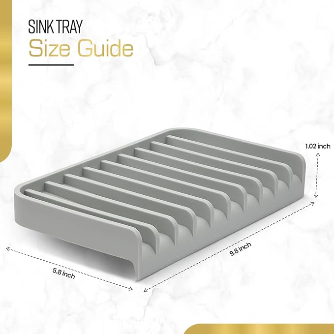 Effilogic Silicone Sponge Holder – Self-Draining Kitchen Sink Organizer, Quick Dry Mat and Counter Protector – Dishwashing Accessories for Sponges, Brushes, and Soap - Large Gray