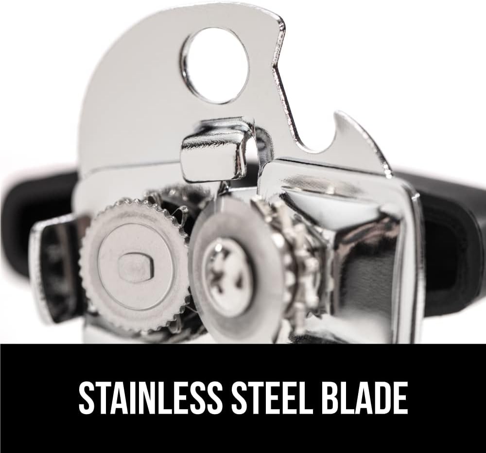 GORILLA GRIP Heavy Duty Stainless Steel Smooth Edge Manual Can Opener and Bottle Openers, Soft Comfortable Handle, Oversized Handheld Turn Knob, US Designed Multifunctional Kitchen Tool, Black