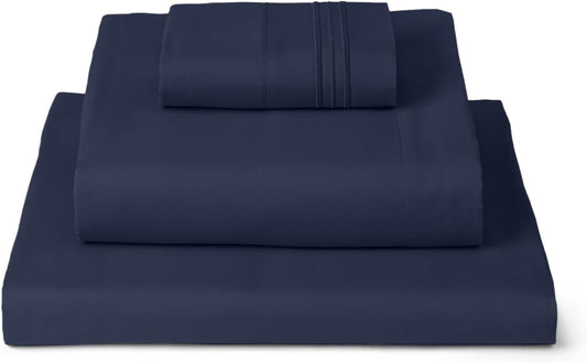 Mellanni Twin Sheets Set - 3 PC Iconic Collection Bedding - Hotel Luxury, Extra Soft, Cooling Bed Sheets - Wrinkle, Fade, Stain Resistant (Twin, Navy Blue)