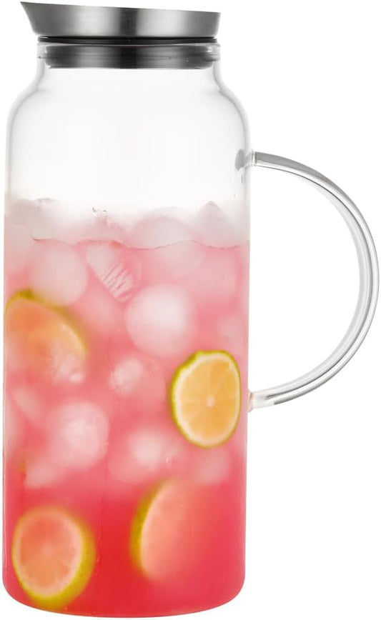 68 Ounces Glass Pitcher with Lid, Hot/Cold Water jug for Coffee, Lemonade, Iced Sun Tea,Beverage, Milk