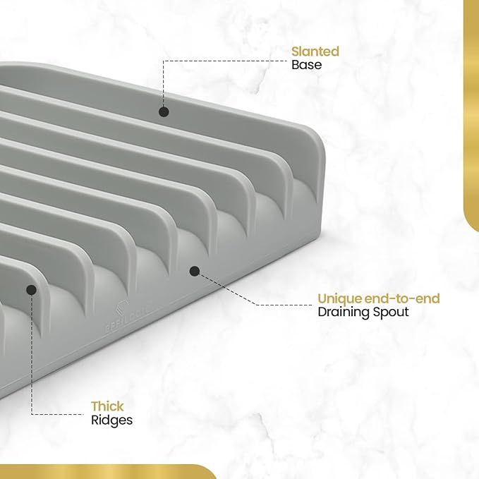 Effilogic Silicone Sponge Holder – Self-Draining Kitchen Sink Organizer, Quick Dry Mat and Counter Protector – Dishwashing Accessories for Sponges, Brushes, and Soap - Large Gray