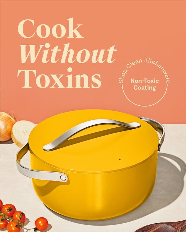 Caraway Nonstick Ceramic Dutch Oven Pot with Lid (6.5 qt, 10.5") - Non Toxic, PTFE & PFOA Free - Oven Safe & Compatible with All Stovetops (Gas, Electric & Induction) - Marigold