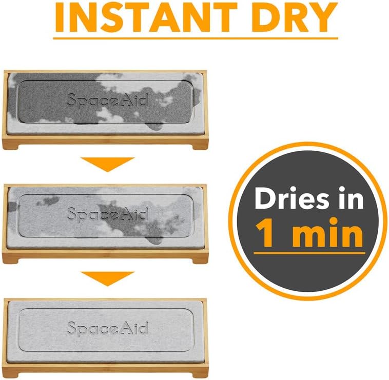 SpaceAid DryingNeat Instant Dry Sink Caddy Organizers, Kitchen Sponge Soap Holder Dispenser, Countertop Fast Drying Counter Tray Rack (Bamboo, Gray)