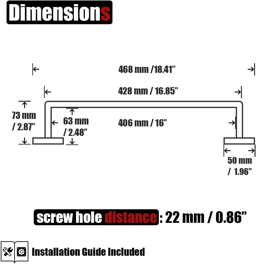 JQK Black Towel Bar, Rounded Edges 18.41 Inch Towel Rack, 304 Stainless Steel Bathroom Wall Mount, Useable Length 16 Inch, TB250L16-PB