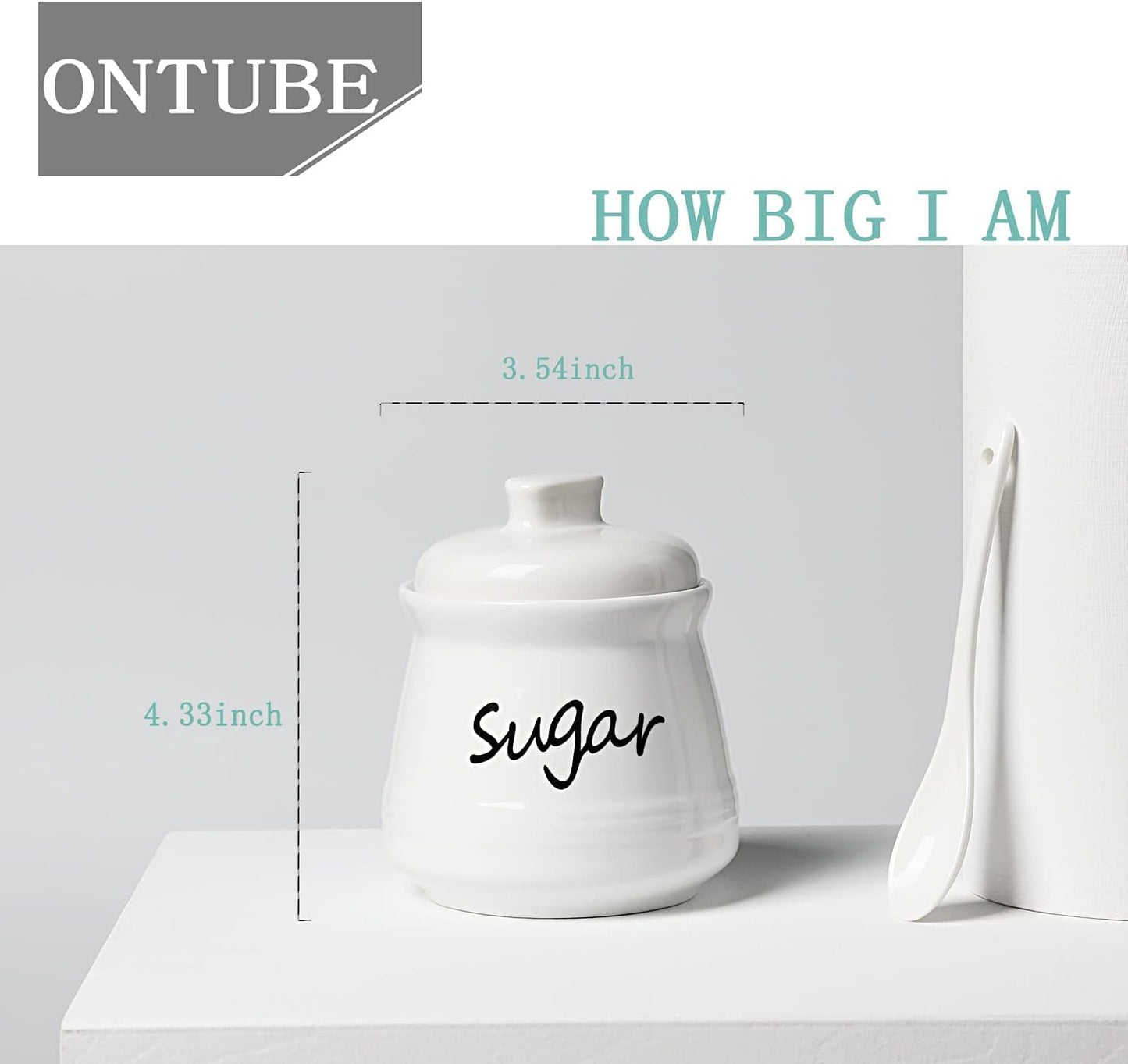 ONTUBE Ceramic Sugar Bowl with Lid and Spoon 12oz (White)