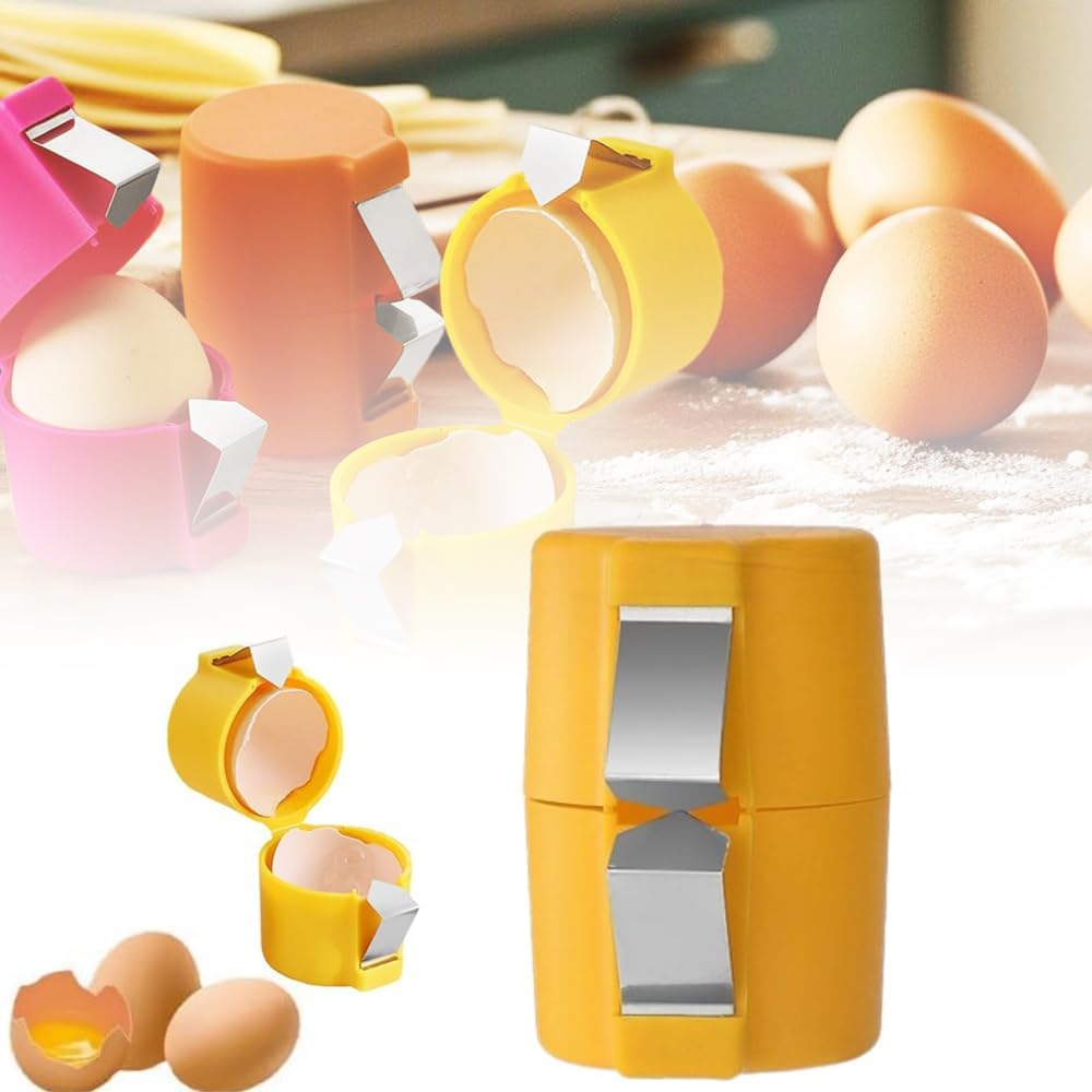 Egg Shell Opener Remover, Eggs Peeler Separator for Boiled and Raw Eggs, Stainless Steel Eggshell Cutter Kitchen Tools for Cooking and Breakfast Prep (Yellow, 1 Pcs)