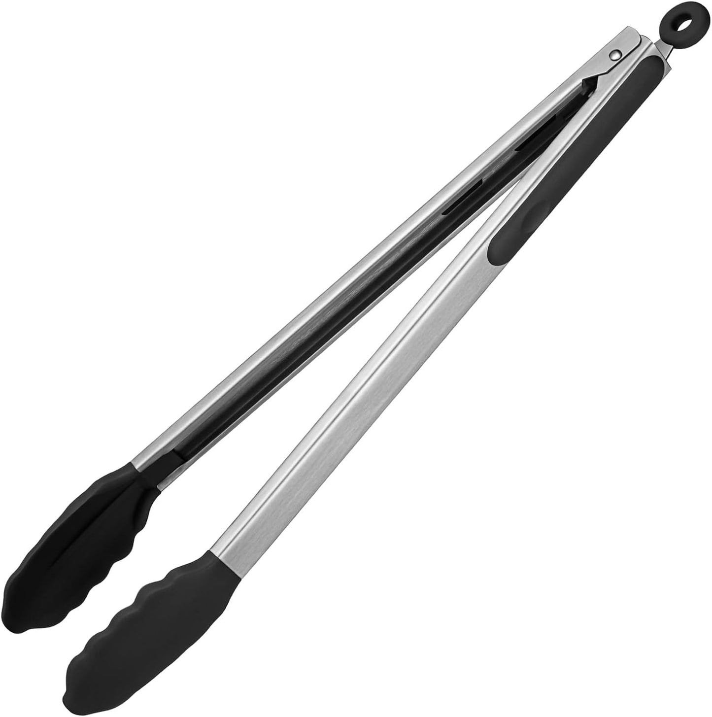 600ºF Heat Resistant Kitchen Tongs: U-Taste 16 inch Extra Long Large Silicone Cooking Tong with Sturdy Non Stick Rubber Tips & Non Slip Silicon Coated 18/8 Stainless Steel Handle for Grill BBQ (Black)