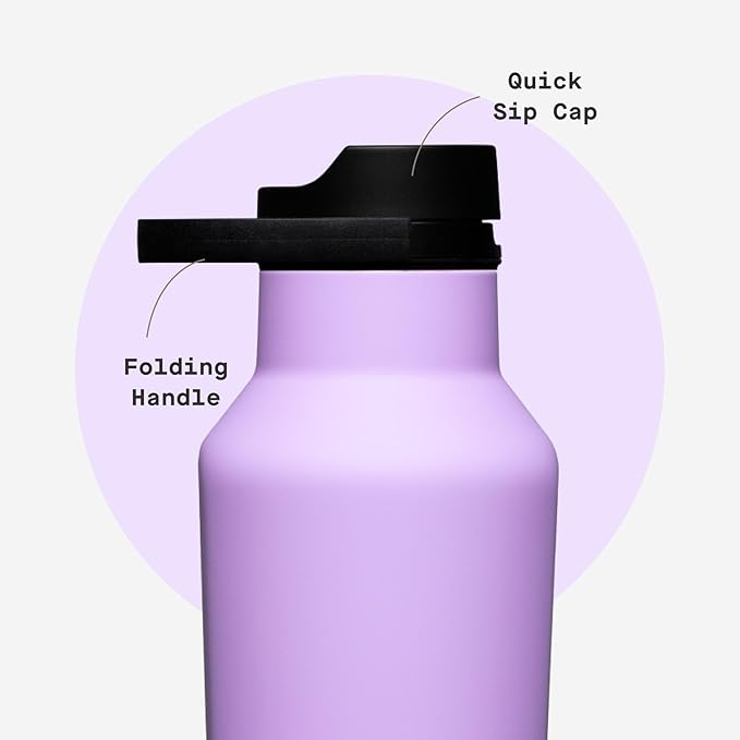 Corkcicle Sport Canteen - Keeps Drinks Cold 25 Hours - Stainless Steel Water Bottle - Triple-Insulated - Spill-Proof - Summer Drinkware Gift - Keeps Drinks Ice Cold - 20 oz - Sun-Soaked Lilac
