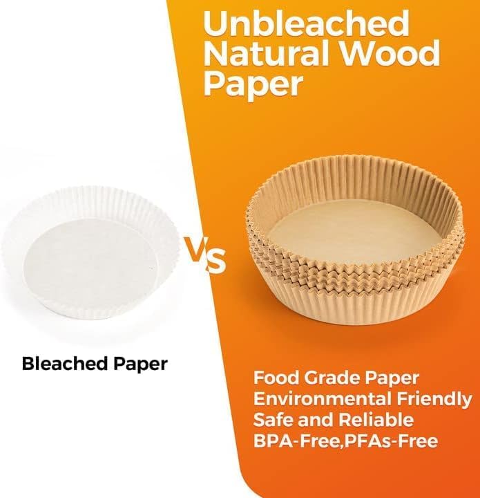 100Pcs Air Fryer Paper Liners Disposable, 8 Inch Max Xl Large Cooker Air Fryer Disposable Paper Liners, Oil Proof Parchment Sheets Round Basket Bowl Liner for Baking