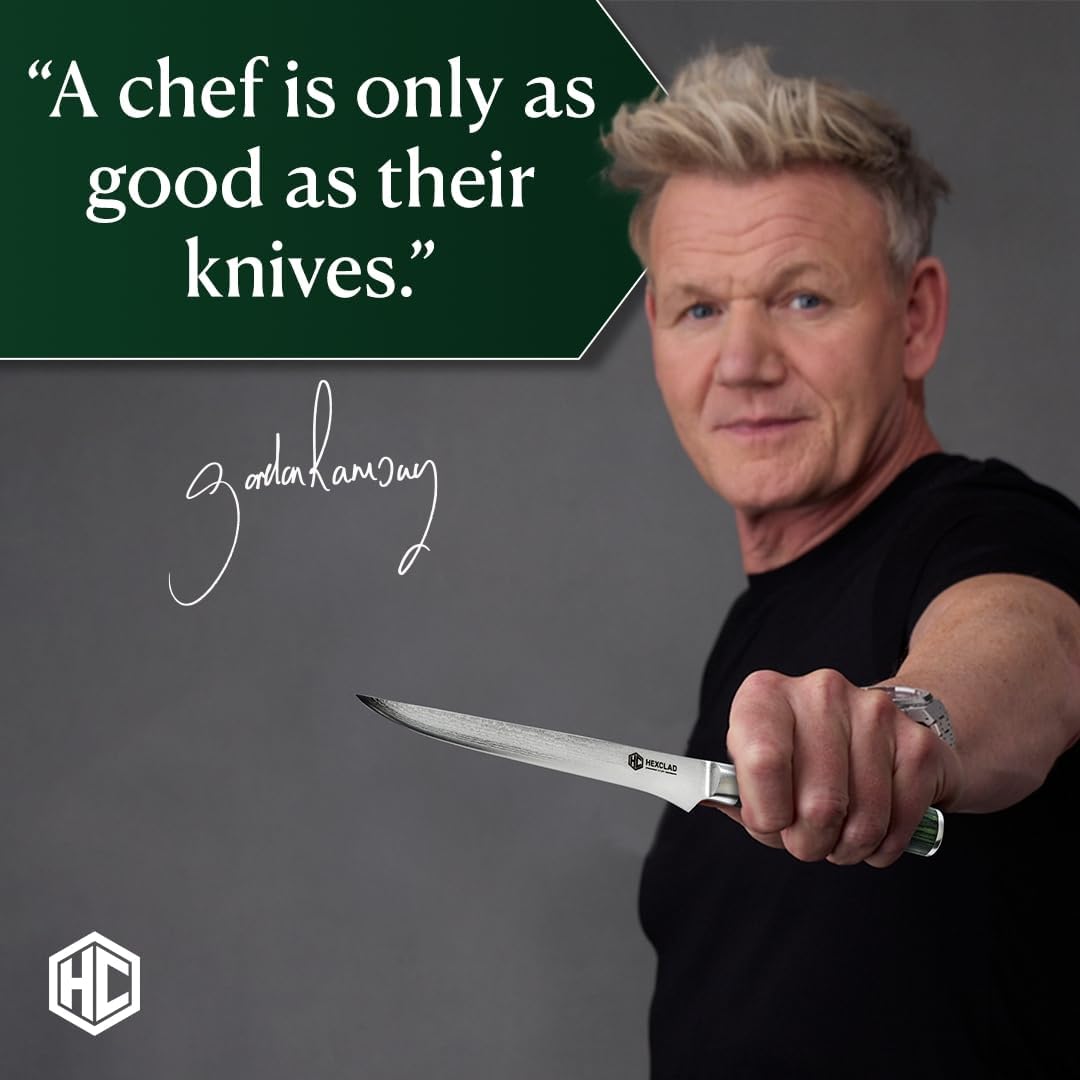 HexClad Boning Knife, 6-Inch Japanese Damascus Stainless Steel Blade, Pakkawood Handle