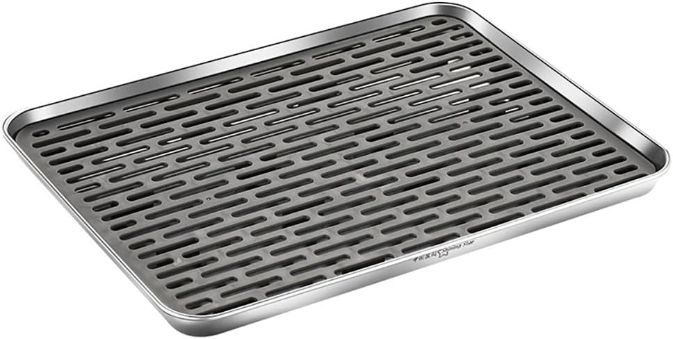 Stainless Steel Drain Tray, Cup & Dish Drying Rack, Drain Board 2 Tier Non Slip Serving Tray with Drainboard Perfect for Sink, Coffee Table, Outdoor (12.5 x 9.8 x 0.98 in)