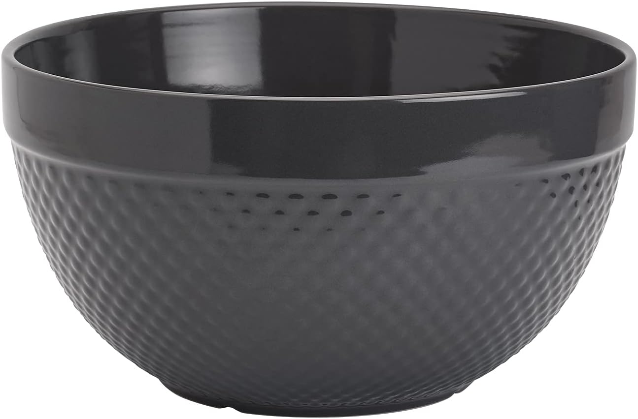 TTU Tabletops Gallery Hobnail Style 4 Piece Timeless Grey Stoneware Nesting Mixing Bowl Set for Baking and Cooking