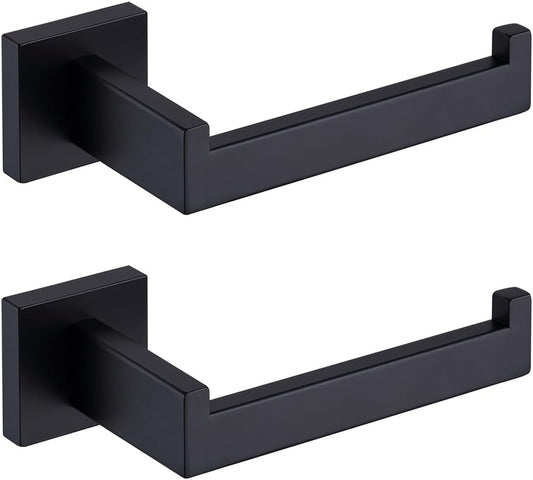 TASTOS Toilet Paper Holder Matte Black, Toilet Tissue Roll Holders Dispenser and Hangers Wall Mounted for Bathroom & Kitchen, Stainless Steel Modern Square Style 2 Pack