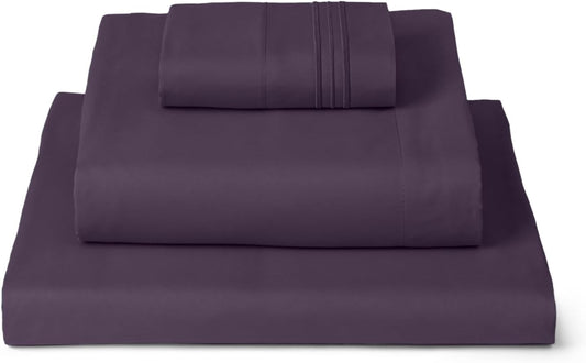 Mellanni Twin XL Sheets Set - 3 PC Iconic Collection Bedding - Hotel Luxury, Extra Soft, Cooling Bed Sheets - Wrinkle, Fade, Stain Resistant (Twin Extra Long, Purple)