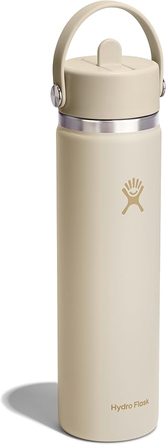 Hydro Flask Water Bottle - Insulated Stainless Steel - Wide Mouth Flex Straw Lid, Non Spill, Leakproof and Refillable in 24 Oz Coconut Cream