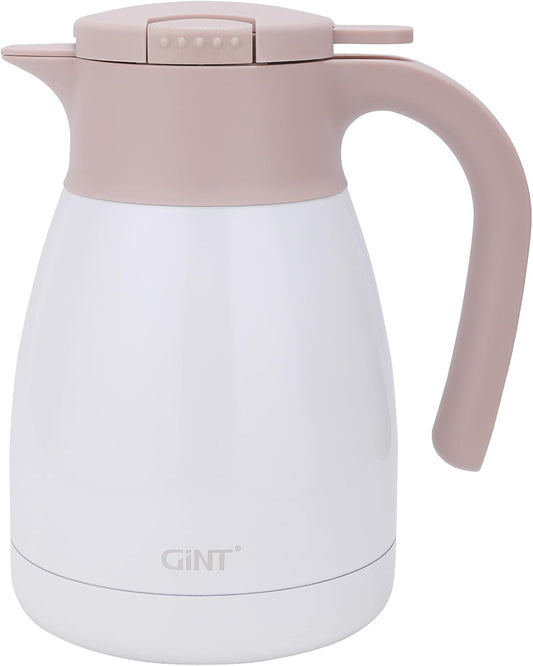 GiNT 1L / 34Oz Thermal Coffee Carafe, Insulated Stainless Steel Coffee Carafes for Keeping Hot/Double Walled Vacuum Thermal Carafe (White)