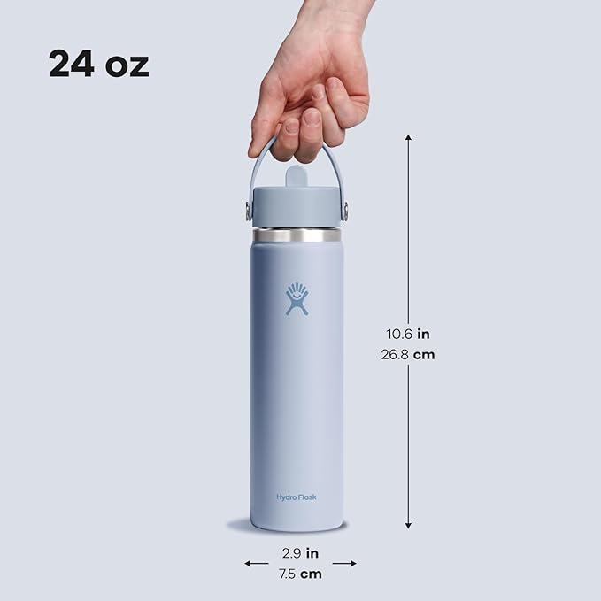 Hydro Flask Water Bottle - Insulated Stainless Steel - Wide Mouth Flex Straw Lid, Non Spill, Leakproof and Refillable in 24 Oz Surf Blue