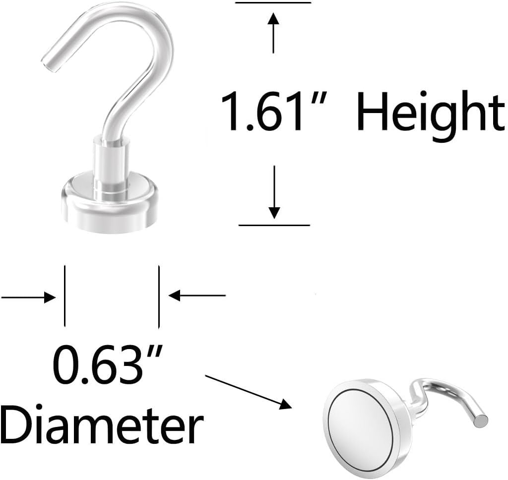 Heavy Duty Magnetic Hooks 5/8" Magnetic Base,25lbs Vertical Pull Force-32Pack Super Strong Rare Earth Magnet Hook,Strong Cruise Hook for Hanging,Magnetic Hanger for Cabins,Grill,Kitchen