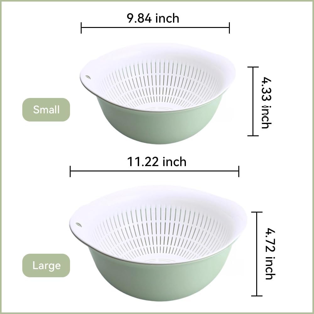 Colander Bowl Set of 2, Nesting Large Capacity Plastic Food Strainer for Pasta, Vegetables and Fruits Washing Draining Basket, Space Saving, BPA Free