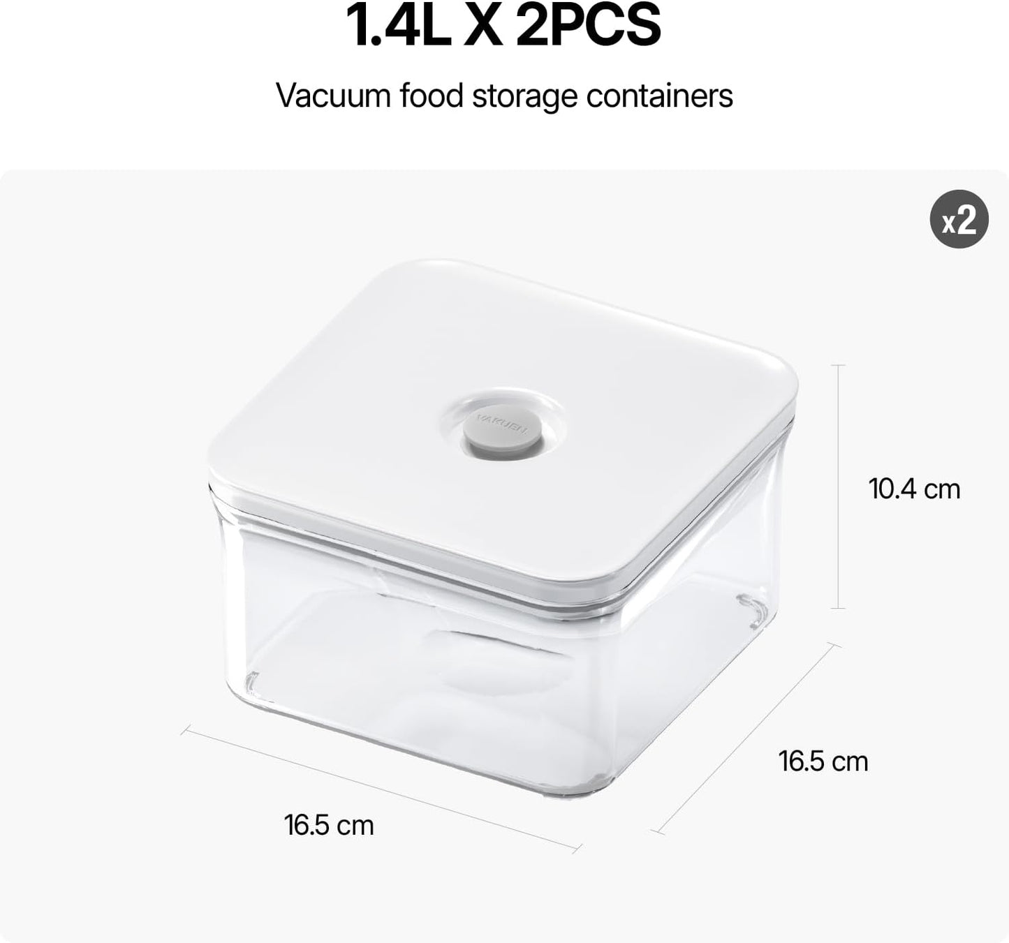 Premium Airtight Food Storage Containers, Square 2PC/Set(1.48qt/1.4Lx2pcs), Smart One-Click Seal Lid, No Hinges, 100% Leak Proof, BPA-FREE, Dishwasher, Freezer & Microwave Safe