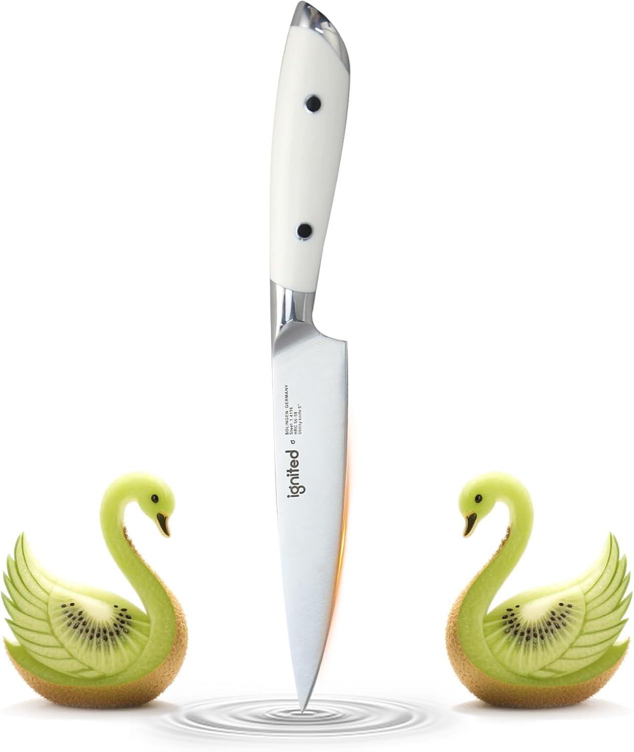 5 inch Paring Knife, German 1.4116 Stainless Steel Fruit Vegetable Peeling Knives, Ivory White Handle, Razor Sharp Small Kitchen Knife with Gift Box