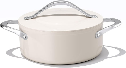 Stock Pot 4.5qt Dutch Oven with Lid (9.5") Nonstick Ceramic Coated Non-Toxic PFAS-Free Even Heat Distribution for Braising, Baking Bread & Soups, Compatible for All Cooktops(Induction/Gas/Electric) Oven Safe to 500°F (Cream)