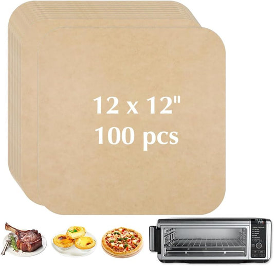 12-inch Air Fryer Parchment Paper Liners - 100 Pcs Non-Stick Unbleached Pre-Cut Squares for Ninja SP101 SP151 SP351 SP201 SP301, Safe & Disposable Air Fryer Sheets