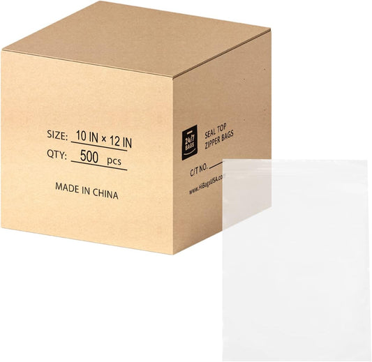 10" X 12" (500 Bags) 2 Mil Clear Reclosable Zip Plastic Poly Bags with Resealable Lock Seal Zipper