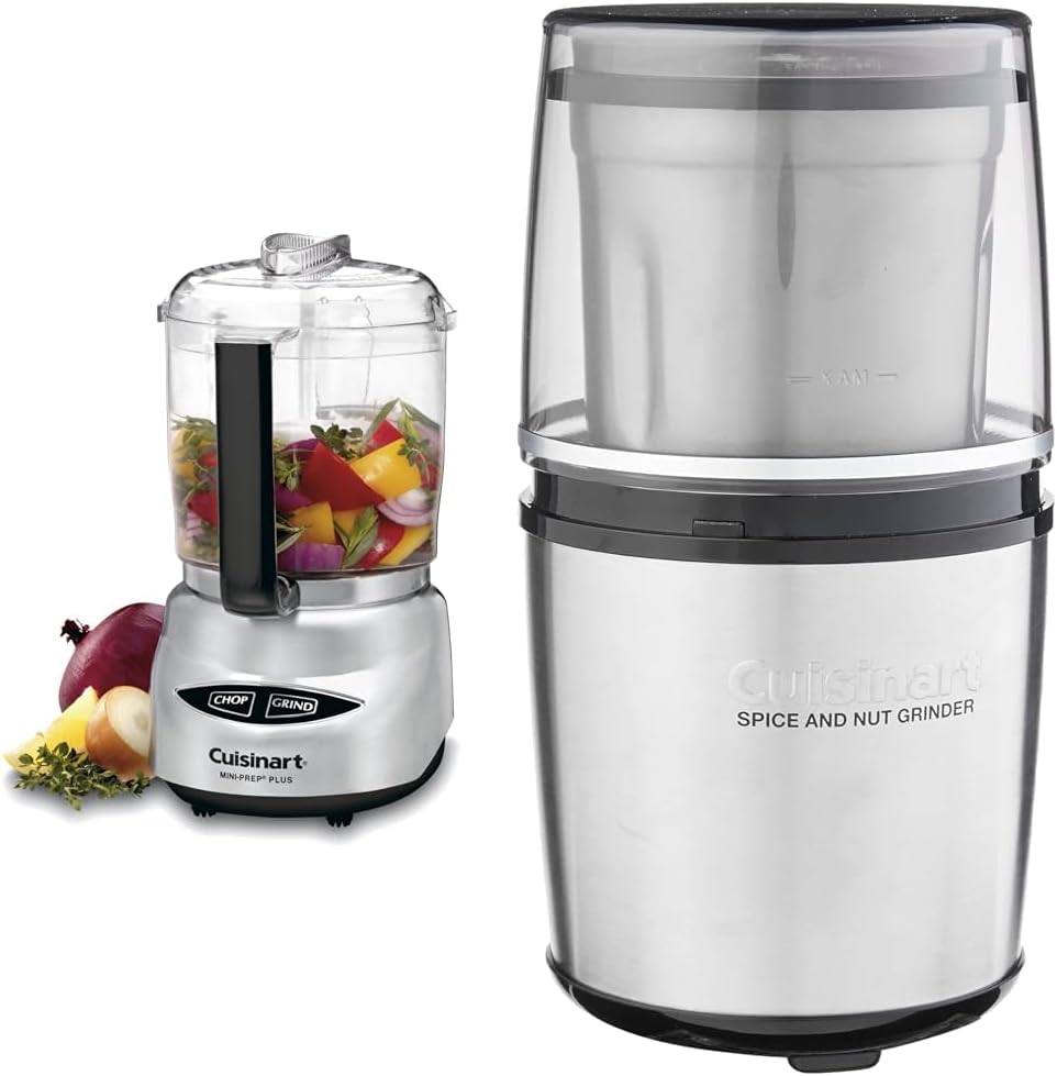 Cuisinart Mini Prep Plus 4 Cup Food Processor and Spice-and-Nut Grinder Bundle, Stainless Steel