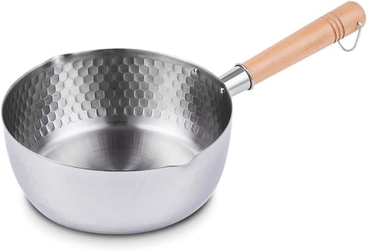 Yukihira Saucepan, Traditional Japanese Yukihira Pot Stainless Steel Saucepan Milk Sauce Pan Wooden Handle (7.8 inch 2.2 Quart)